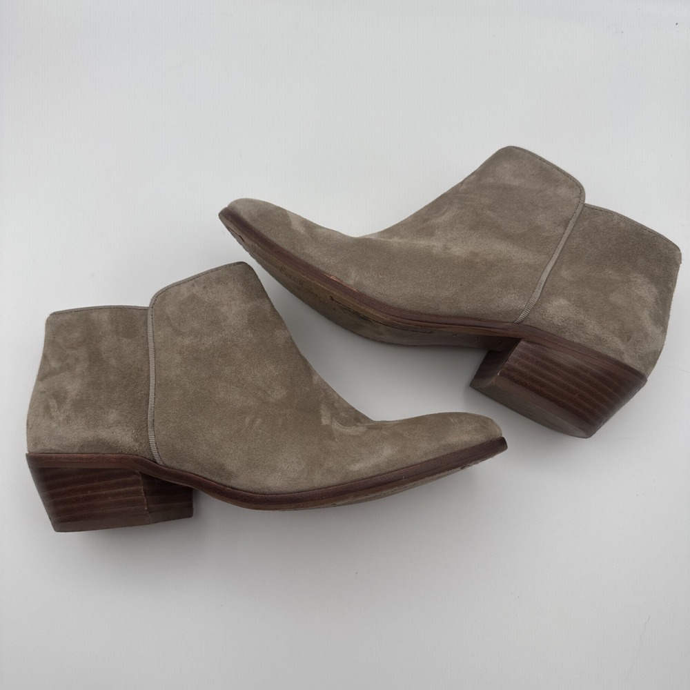 Sam Edelman Booties Women's Size 7 Taupe Suede Round Toe Ankle Zip Up